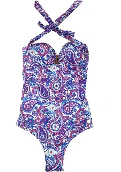 Blackspade Mavi Şal Desenli Kadın Mayo 8258