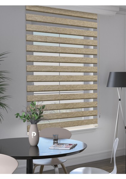 Vizon Renk Bambu Stor Zebra Perde Yüksek Kalite Alüminyum Kasa