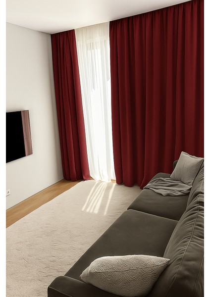 Düz Fon Perde - Bordo - Pilesiz Düz Dikim - BRD400