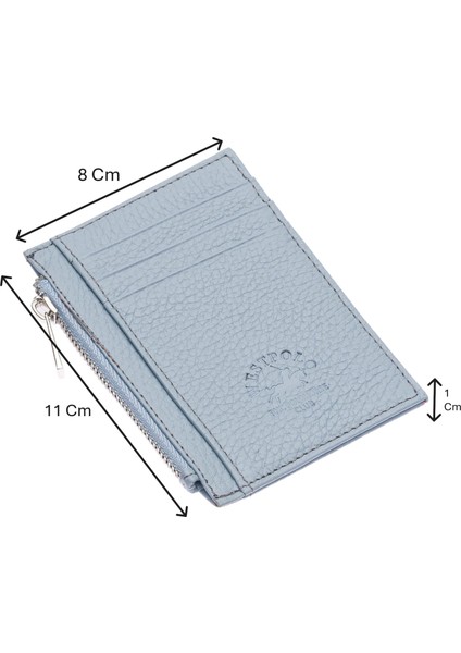 Ivo Fermuarlı Bozuk Para Bölmeli Unisex Hakiki Flötr Deri Kartlık - Buz Mavisi