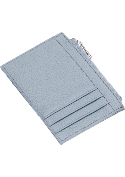 Ivo Fermuarlı Bozuk Para Bölmeli Unisex Hakiki Flötr Deri Kartlık - Buz Mavisi