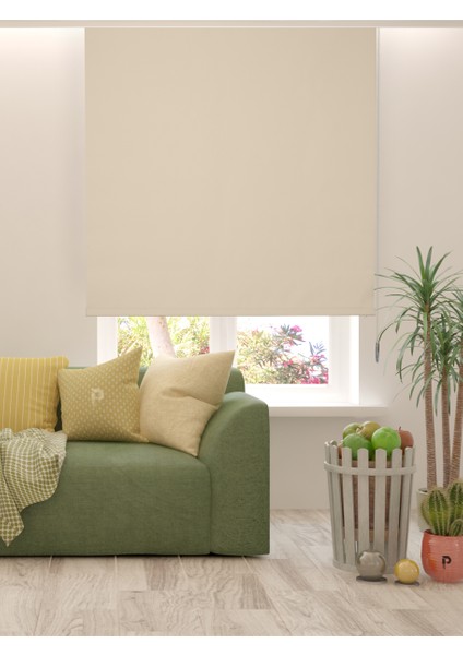 Home Ekru Rengi Düz Mekanize Stor Perde Yüksek Kalite Metropol Serisi