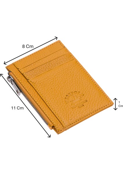 Ivo Fermuarlı Bozuk Para Bölmeli Unisex Hakiki Flötr Deri Kartlık - Hardal