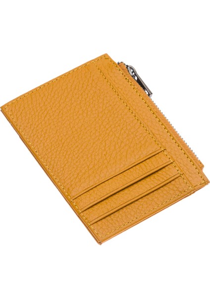 Ivo Fermuarlı Bozuk Para Bölmeli Unisex Hakiki Flötr Deri Kartlık - Hardal modelleri