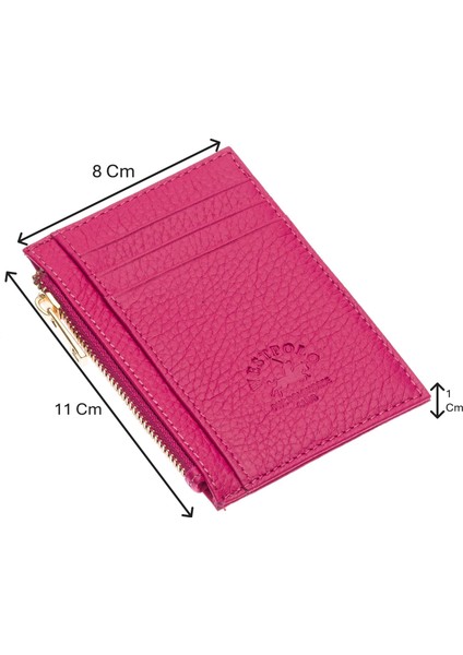 Ivo Fermuarlı Bozuk Para Bölmeli Unisex Hakiki Flötr Deri Kartlık - Fuşya