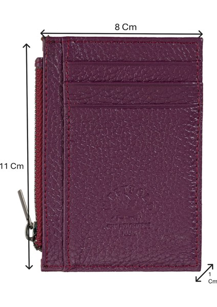 Ivo Fermuarlı Bozuk Para Bölmeli Unisex Hakiki Flötr Deri Kartlık - Mürdüm