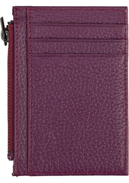 Ivo Fermuarlı Bozuk Para Bölmeli Unisex Hakiki Flötr Deri Kartlık - Mürdüm modelleri