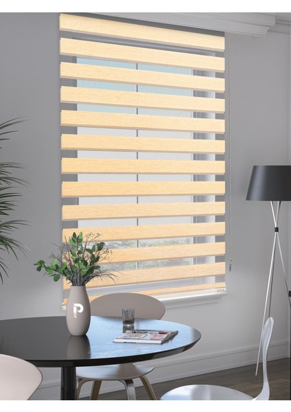 Fil Dişi Renk Bambu Stor Zebra Perde Yüksek Kalite Alüminyum Kasa