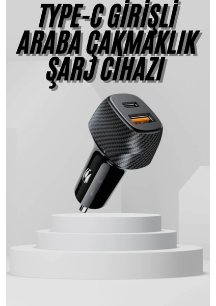 Araç Içi Şarj Cihazı 38W Güç Kapasiteli Type-C Girişli Araba Çakmaklık