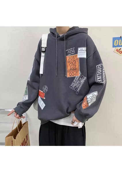 Punıx Büyük Beden Özel Modern Tasarım Motto Yazı Baskılı Kapüşonlu Kışlık 3 Iplik Erkek Sweatshırt
