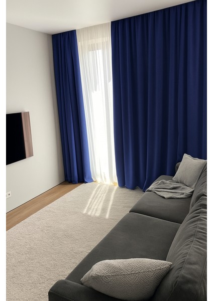 Düz Fon Perde - Mavi - Pilesiz Düz Dikim - MV16