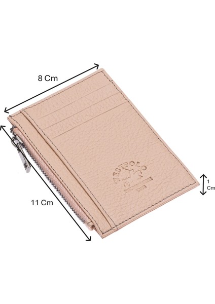 Ivo Fermuarlı Bozuk Para Bölmeli Unisex Hakiki Flötr Deri Kartlık - Pudra