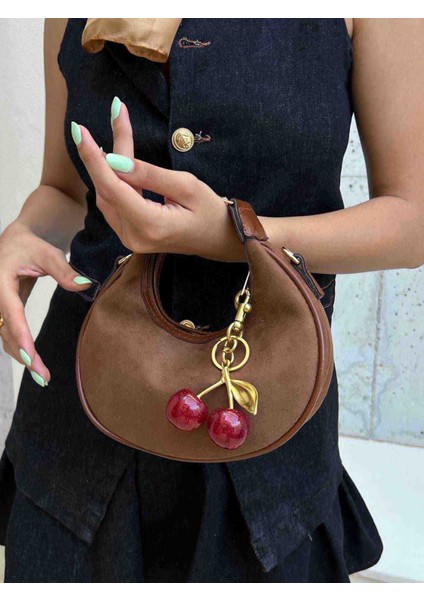 Kiraz Charmlı Çanta Kadife Çanta Bayan Çanta