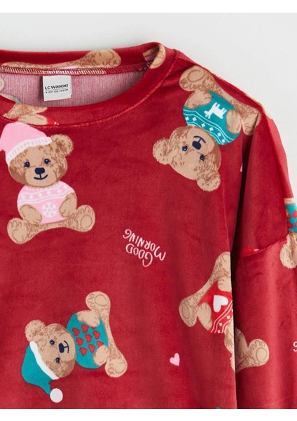 Bisiklet Yaka Kadife Kız Çocuk Pijama Takımı (W5) modelleri