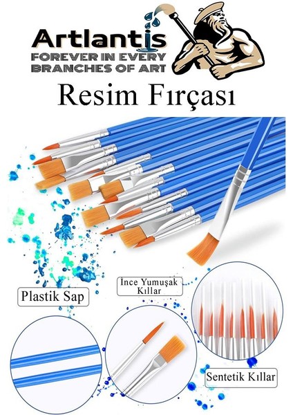 Resim Fırçası Kesik ve Yuvarlak Uçlu 12 Adet Sentetik Fırça Ekonomik Suluboya Akrilik Boya Guaj Boya Yağlı Boya Resim fiyatları