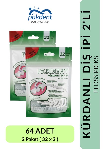 Kürdanlı Diş Ipi | 32'li Ekonomik Paket | Ipeksi Kayganlık | Ekstra Sağlam