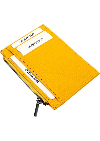 Ivo Fermuarlı Bozuk Para Bölmeli Unisex Hakiki Flötr Deri Kartlık - Sarı fiyatları