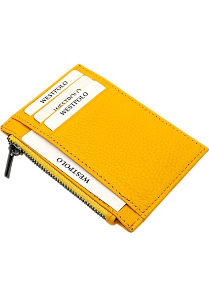 Ivo Fermuarlı Bozuk Para Bölmeli Unisex Hakiki Flötr Deri Kartlık - Sarı modelleri