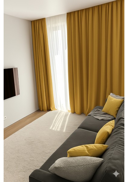 Düz Fon Perde - Sarı - Pilesiz Düz Dikim - SR16