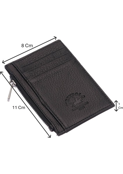Ivo Fermuarlı Bozuk Para Bölmeli Unisex Hakiki Flötr Deri Kartlık - Siyah