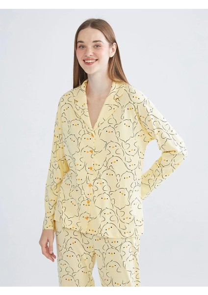 Gömlek Yaka Baskılı Kadın Pijama Takımı (W5)
