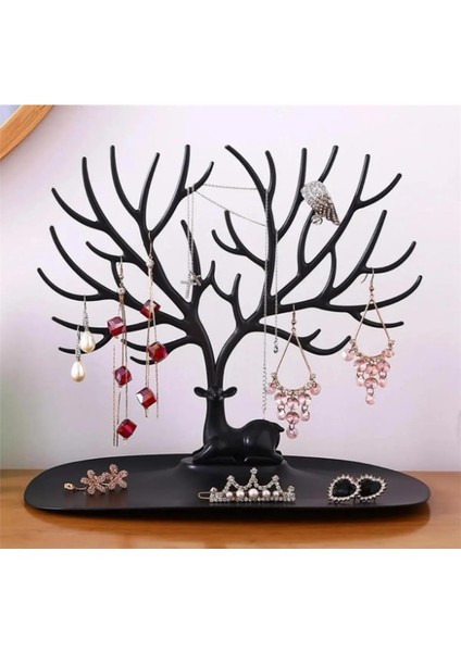 Siyah Renk Geyik Tasarımlı Takı Standı Yüzük Kolye Mücevher Askısı Organizer fiyatları