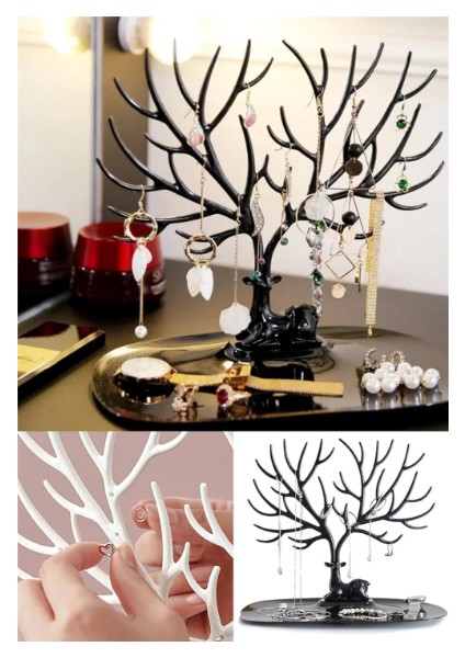 Siyah Renk Geyik Tasarımlı Takı Standı Yüzük Kolye Mücevher Askısı Organizer modelleri