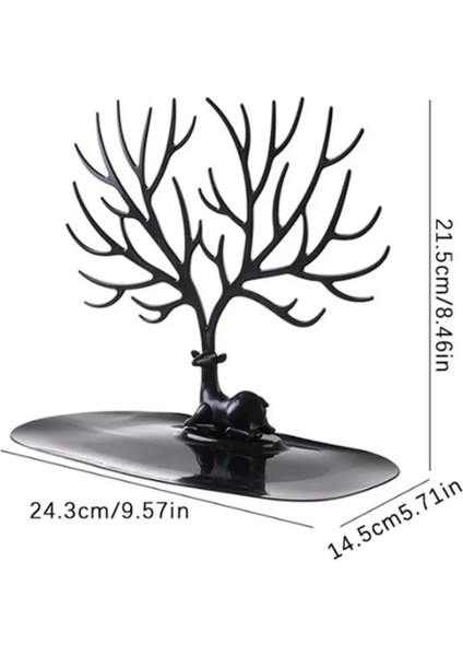 Siyah Renk Geyik Tasarımlı Takı Standı Yüzük Kolye Mücevher Askısı Organizer fırsatları