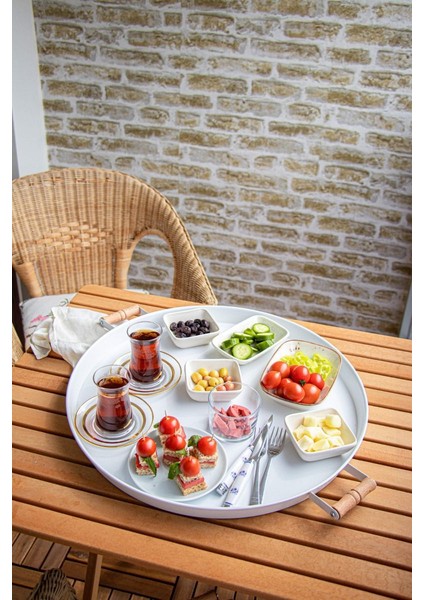 Ahşap Kulplu Metal Servis Tepsi 51CM