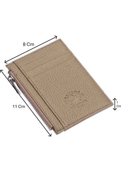 Ivo Fermuarlı Bozuk Para Bölmeli Unisex Hakiki Flötr Deri Kartlık - Vizon