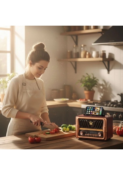 Büyük Boy Telefon Tutma Saplı Retro Ahşap Tasarım Bluetooth Hoparlörlü Radyo – Fm/am Destekli, Şarjlı ve Taşınabilir Radyo NS-8077 (4887) fırsatları