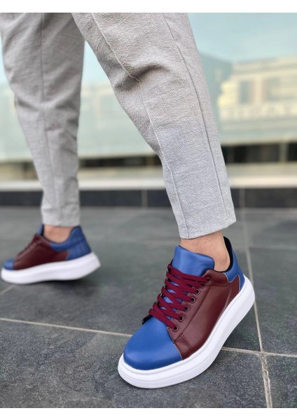 Premium Bağcıklı Günlük Taraftar Erkek Sneaker Bordo Mavi fiyatları
