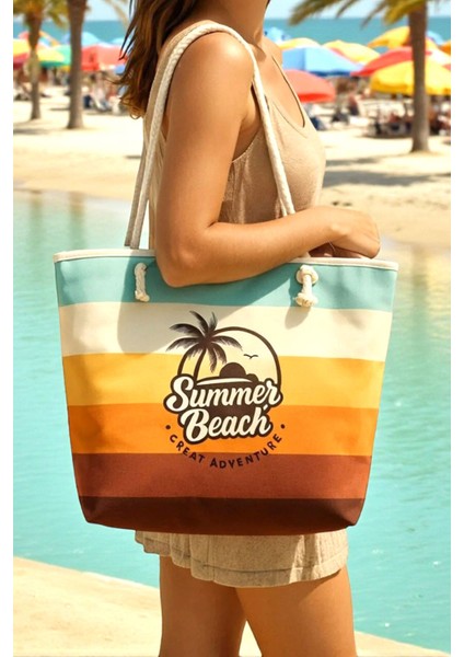 Fermuarlı Çok Renkli Kadın Plaj Çantası LD609 fiyatları