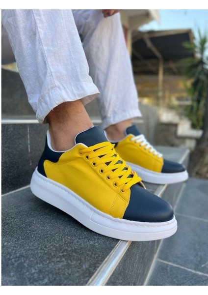 Premium Bağcıklı Günlük Taraftar Erkek Sneaker Sarı Lacivert