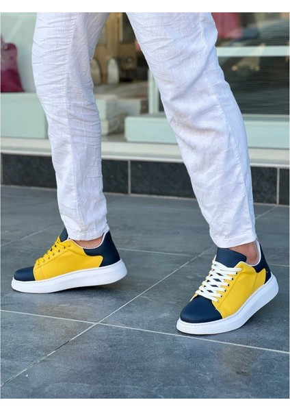 Premium Bağcıklı Günlük Taraftar Erkek Sneaker Sarı Lacivert modelleri