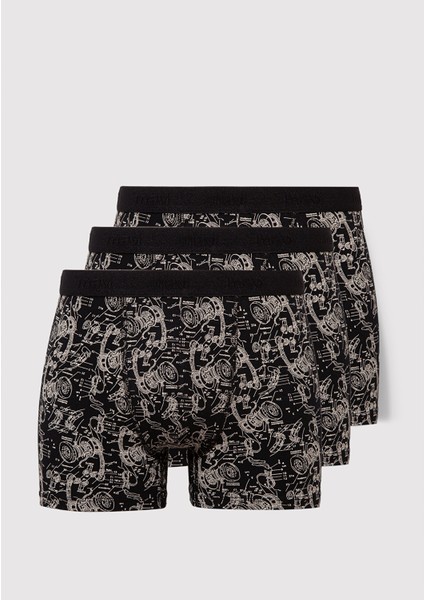 3lü Grafik Baskılı Siyah Boxer 0912233-900