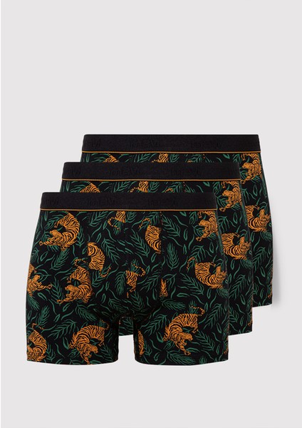 3lü Kaplan Baskılı Siyah Boxer 0912203-900