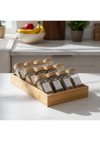 Bambu Standlı 12'li Baharat Seti