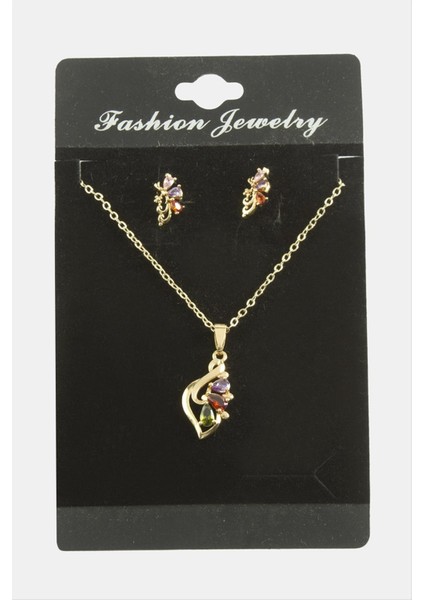 Resveq Çiçek Zirkon Taşlı Set Kolye-Renkli fiyatları