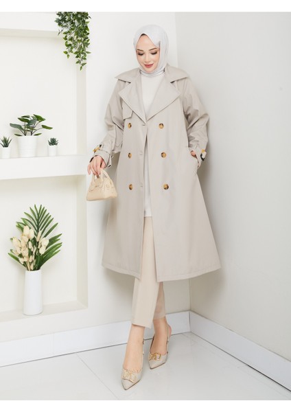 Kadın Astarlı Kruvaze Yaka Kuşaklı Trençkot -PMK471 modelleri