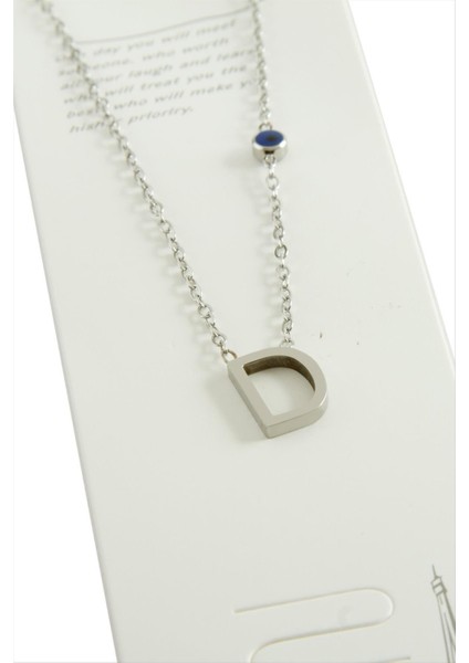 Resveq Gümüş Renkli Harfli Çelik Kolye-D