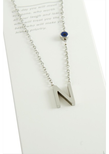 Resveq Gümüş Renkli Harfli Çelik Kolye-N