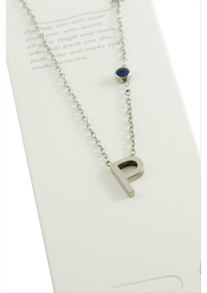 Resveq Gümüş Renkli Harfli Çelik Kolye-P