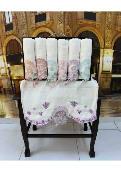 %100 Pamuklu Kesme Nakışlı Uç Işlemeli Kadife 50×90 Kutulu Lüx Çeyizlik El ve Yüz Havlusu Seti modelleri