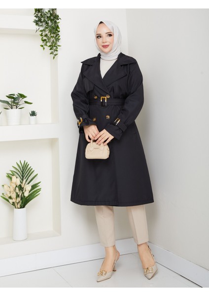 Kadın Astarlı Kruvaze Yaka Kuşaklı Trençkot -PMK471 modelleri