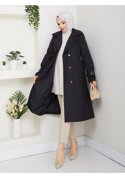 Kadın Astarlı Kruvaze Yaka Kuşaklı Trençkot -PMK471 fırsatları
