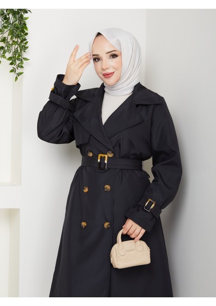 Kadın Astarlı Kruvaze Yaka Kuşaklı Trençkot -PMK471 indirimleri