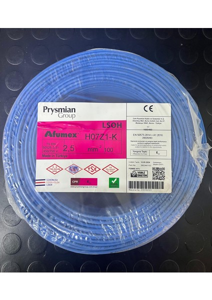 Orjınal H07Z1-K Mavi 2,5 mm Kablo 100MT