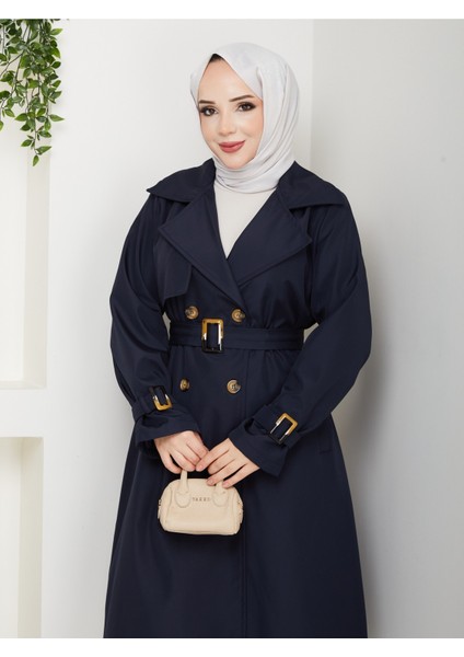 Kadın Astarlı Kruvaze Yaka Kuşaklı Trençkot -PMK471 fiyatları