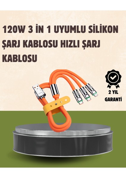 120 W Şarj ve Veri Aktarımı Kablo– 3 Başlıklı Çok Amaçlı Kablo Yüksek Hızlı